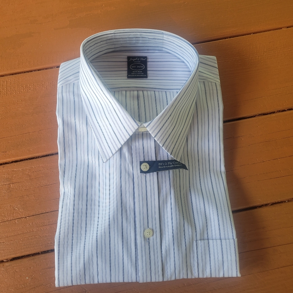 New Men's Joseph & Feiss Fitted Blue Stripe Dress Shirt  18.5" x 34/35